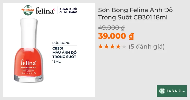 Sơn Bóng Felina Ánh Đỏ Trong Suốt CB301 18ml