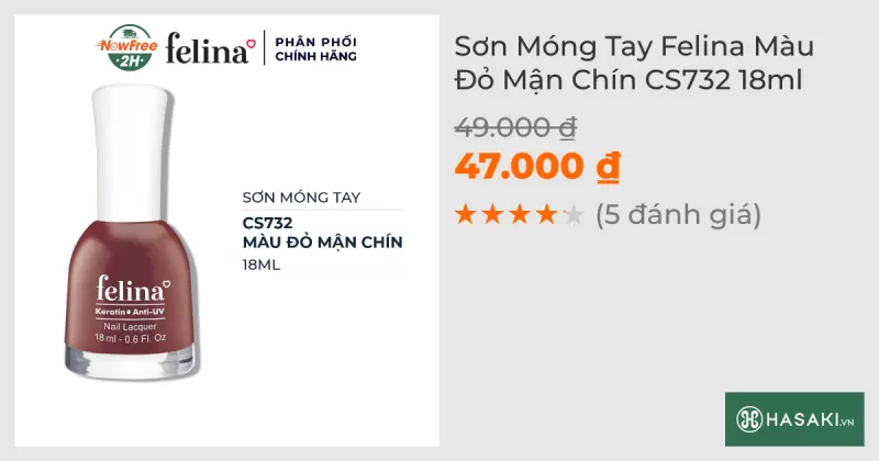 Sơn Móng Tay Felina CS732 Màu Đỏ Mận Chín 18ml