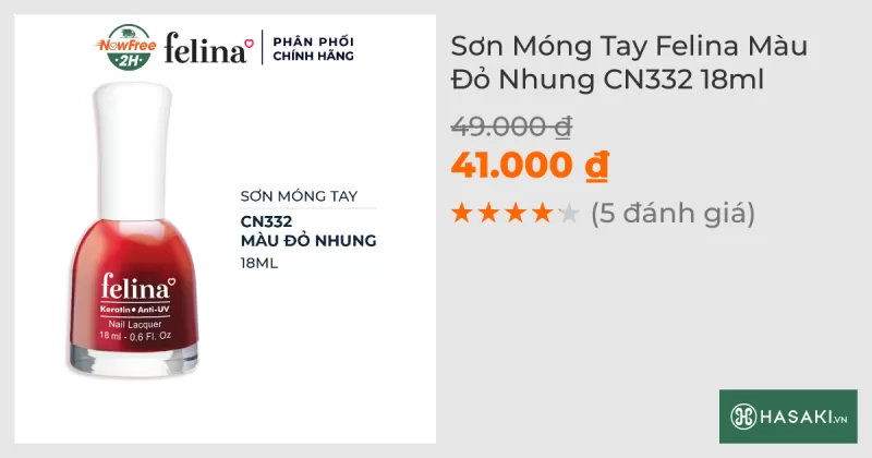 Sơn Móng Tay Felina CN332 Màu Đỏ Nhung 18ml