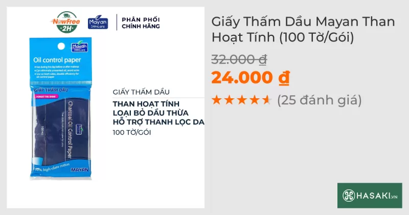 Giấy Thấm Dầu Mayan Than Hoạt Tính (100 Tờ/Gói)