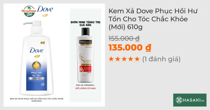 Kem Xả Dove Phục Hồi Hư Tổn Cho Tóc Chắc Khỏe (Mới) 610g