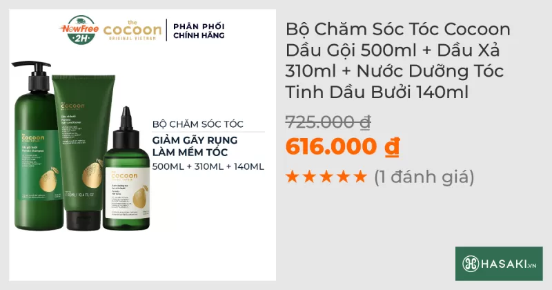 Bộ Chăm Sóc Tóc Cocoon Dầu Gội 500ml + Dầu Xả 310ml + Nước Dưỡng Tóc Tinh Dầu Bưởi 140ml