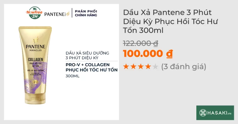 Dầu Xả Pantene 3 Phút Diệu Kỳ Phục Hồi Tóc Hư Tổn 300ml