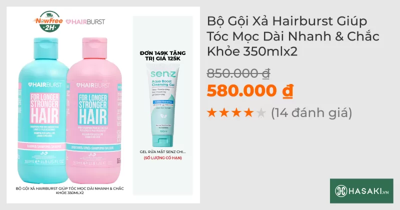 Bộ Gội Xả Hairburst Giúp Tóc Mọc Dài Nhanh & Chắc Khỏe 350mlx2