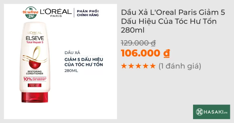 Dầu Xả L'Oreal Paris Giảm 5 Dấu Hiệu Của Tóc Hư Tổn 280ml