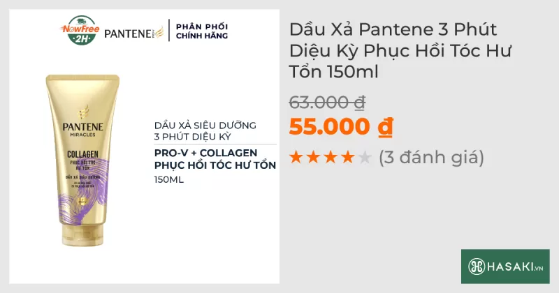 Dầu Xả Pantene 3 Phút Diệu Kỳ Phục Hồi Tóc Hư Tổn 150ml