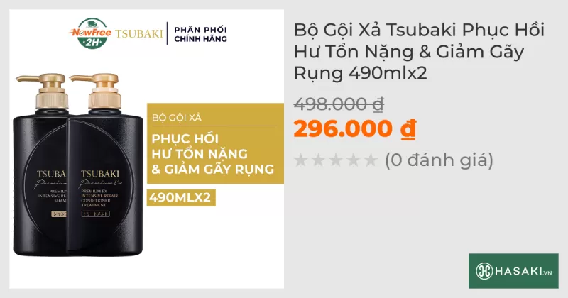 Bộ Gội Xả Tsubaki Phục Hồi Hư Tổn Nặng & Giảm Gãy Rụng 490mlx2