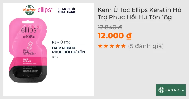 Kem Ủ Tóc Ellips Keratin Hỗ Trợ Phục Hồi Hư Tổn 18g