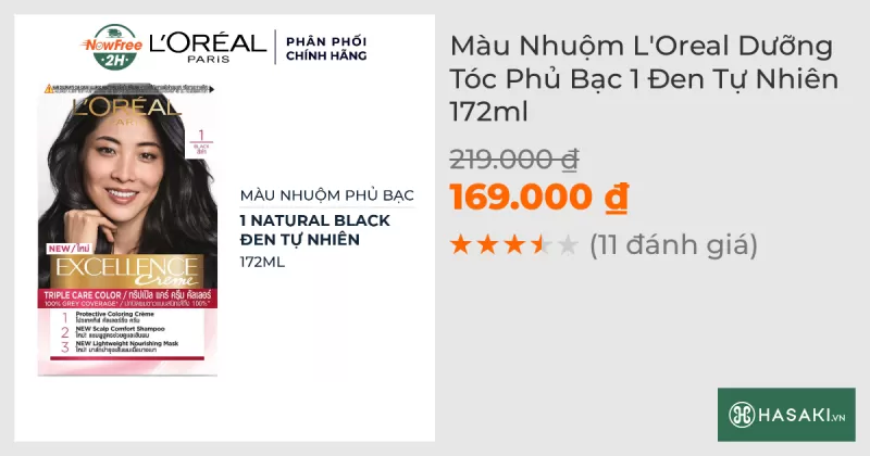 Màu Nhuộm L'Oreal Dưỡng Tóc Phủ Bạc 1 Đen Tự Nhiên 172ml