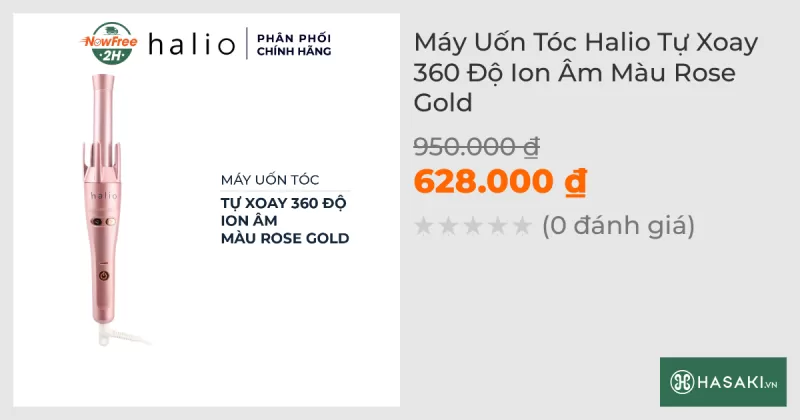 Máy Uốn Tóc Halio Tự Xoay 360 Độ Ion Âm Màu Rose Gold