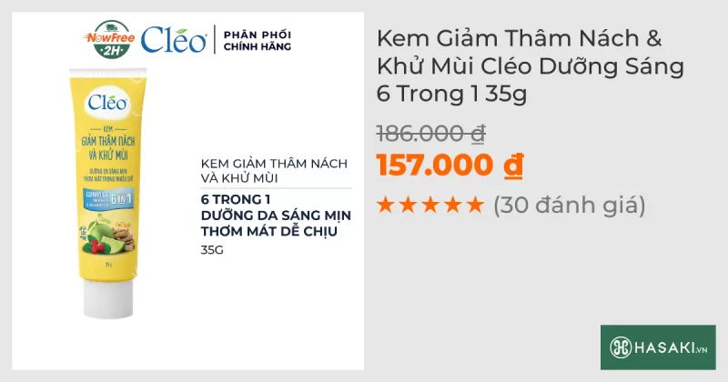 Kem Giảm Thâm Nách & Khử Mùi Cléo Dưỡng Sáng 6 Trong 1 35g