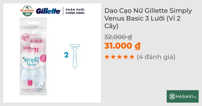 Dao Cạo Nữ Gillette Simply Venus Basic 3 Lưỡi (Vỉ 2 Cây)