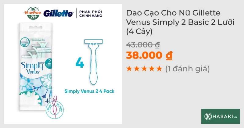 Dao Cạo Cho Nữ Gillette Venus Simply 2 Basic 2 Lưỡi (4 Cây)