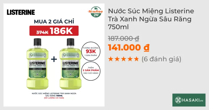 Nước Súc Miệng Listerine Trà Xanh Ngừa Sâu Răng 750ml