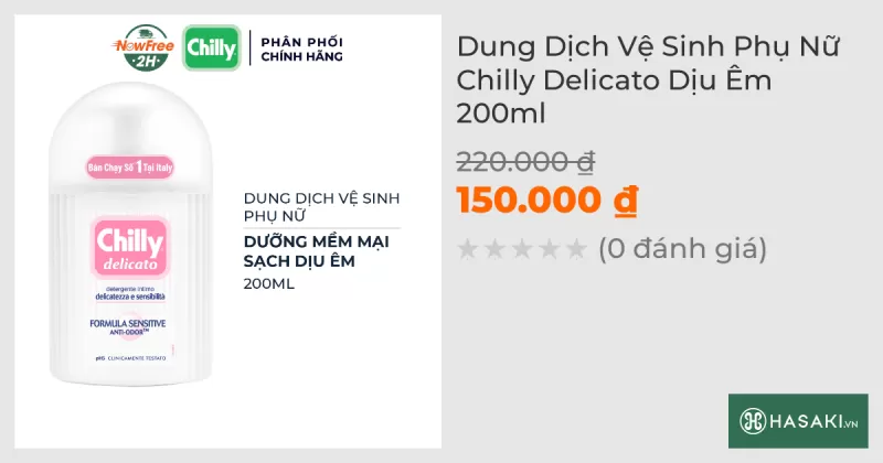 Dung Dịch Vệ Sinh Phụ Nữ Chilly Delicato Dịu Êm 200ml