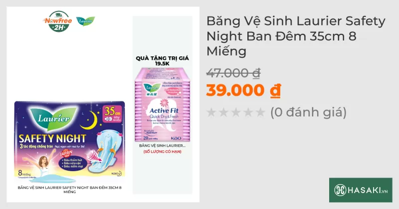 Băng Vệ Sinh Laurier Safety Night Ban Đêm 35cm 8 Miếng