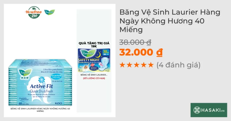 Băng Vệ Sinh Laurier Hàng Ngày Không Hương 40 Miếng