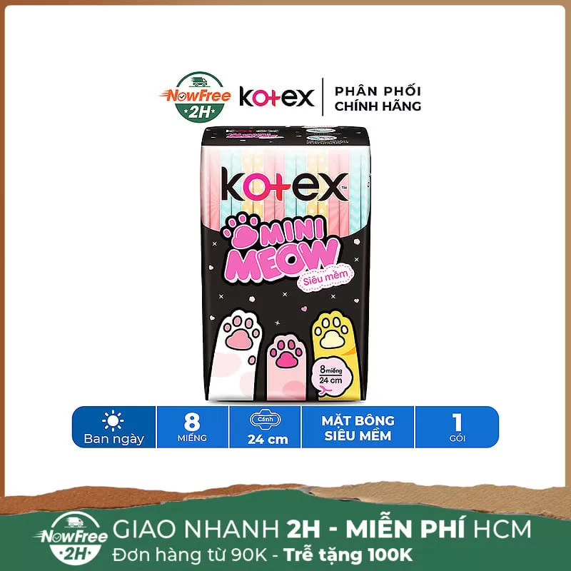 Băng Vệ Sinh Kotex Mini Meow Siêu Mềm Cánh 24cm 8 Miếng