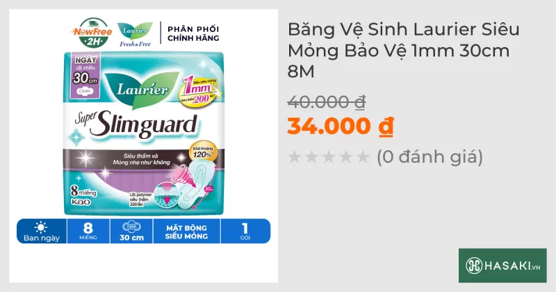 Băng Vệ Sinh Laurier Siêu Mỏng Bảo Vệ 1mm 30cm 8M