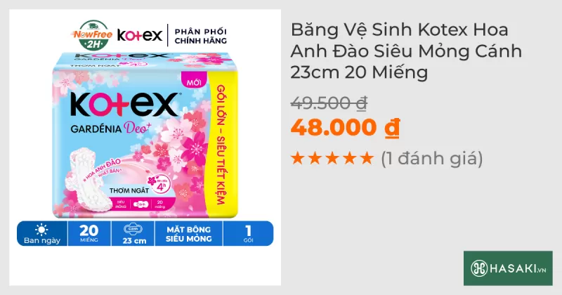 Băng Vệ Sinh Kotex Hoa Anh Đào Siêu Mỏng Cánh 23cm 20 Miếng