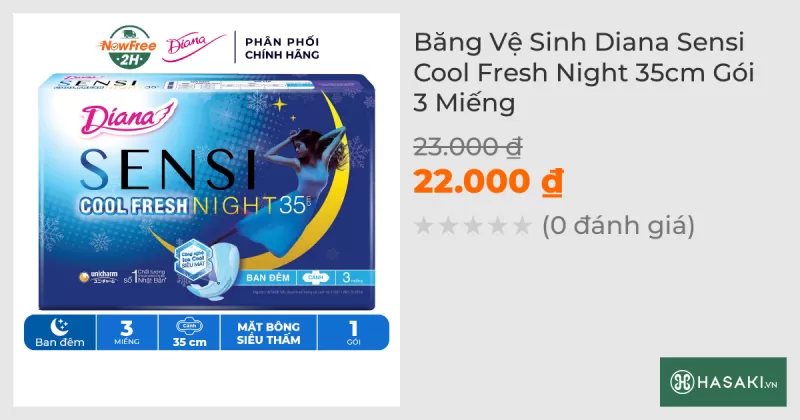 Băng Vệ Sinh Diana Sensi Cool Fresh Supernight 35cm 3 Miếng