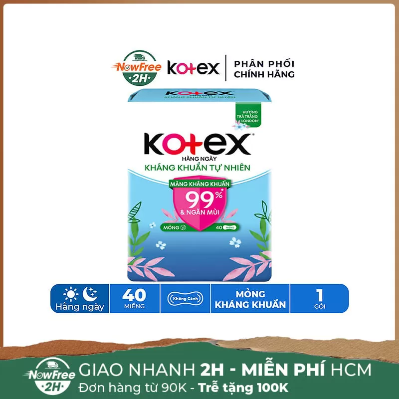 Băng Vệ Sinh Kotex Hàng Ngày Kháng Khuẩn Mỏng 40 Miếng