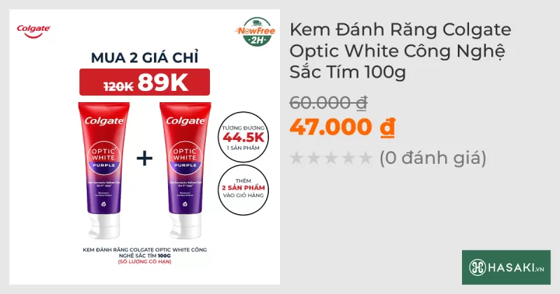 Kem Đánh Răng Colgate Optic White Công Nghệ Sắc Tím 100g