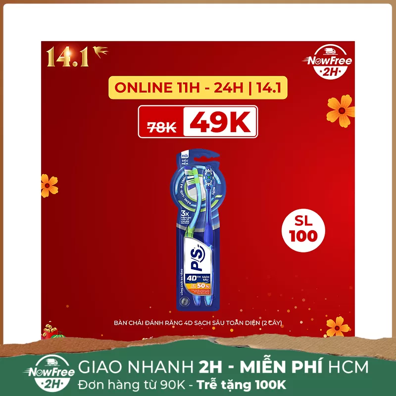 Bàn Chải Đánh Răng P/S 4D Sạch Sâu Toàn Diện (2 Cây)