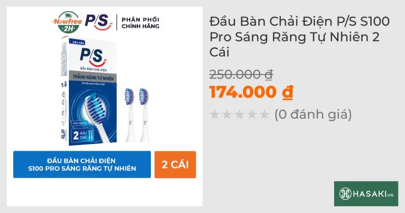 Bộ 2 Đầu Bàn Chải Điện P/S S100 Pro Sạch Mảng Bám, Trắng Răng