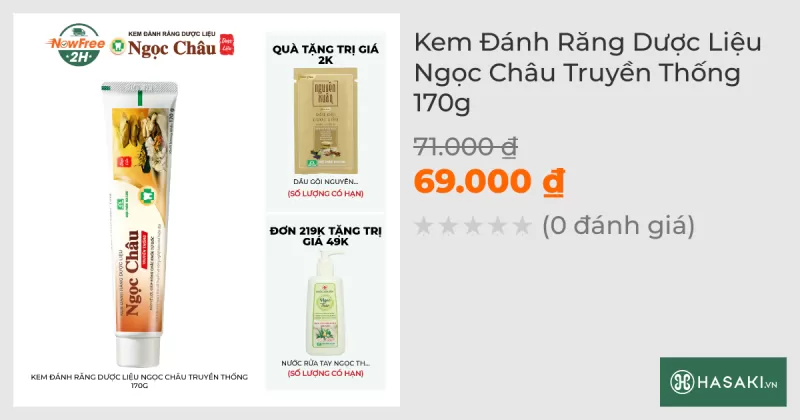 Kem Đánh Răng Dược Liệu Ngọc Châu Truyền Thống 170g