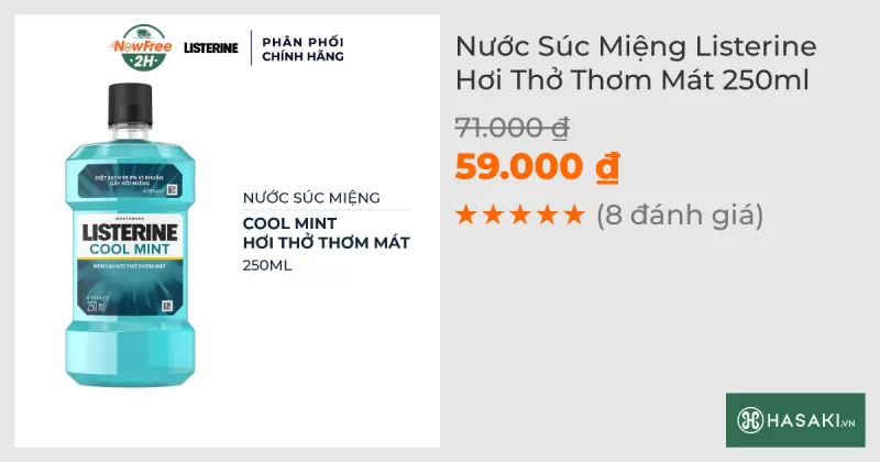 Nước Súc Miệng Listerine Hơi Thở Thơm Mát 250ml