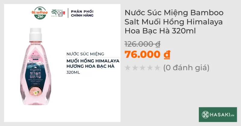 Nước Súc Miệng Bamboo Salt Muối Hồng Himalaya Hoa Bạc Hà 320ml