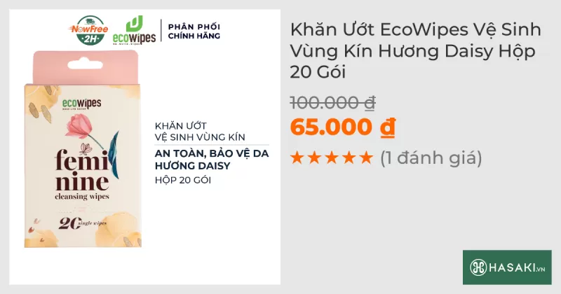 Khăn Ướt EcoWipes Vệ Sinh Vùng Kín Hương Daisy Hộp 20 Gói