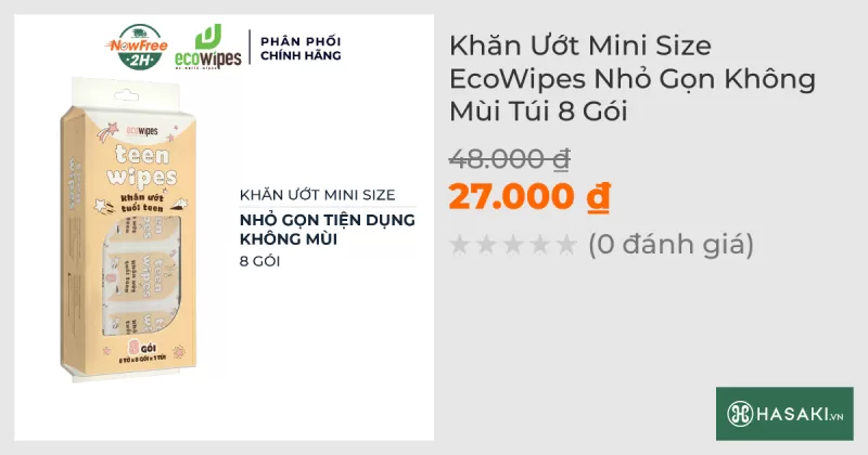 Khăn Ướt Mini Size EcoWipes Nhỏ Gọn Không Mùi Túi 8 Gói