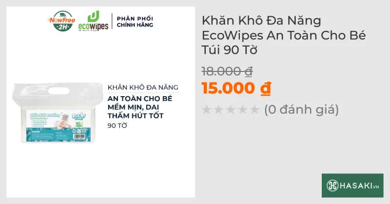 Khăn Khô Đa Năng EcoWipes An Toàn Cho Bé Túi 90 Tờ