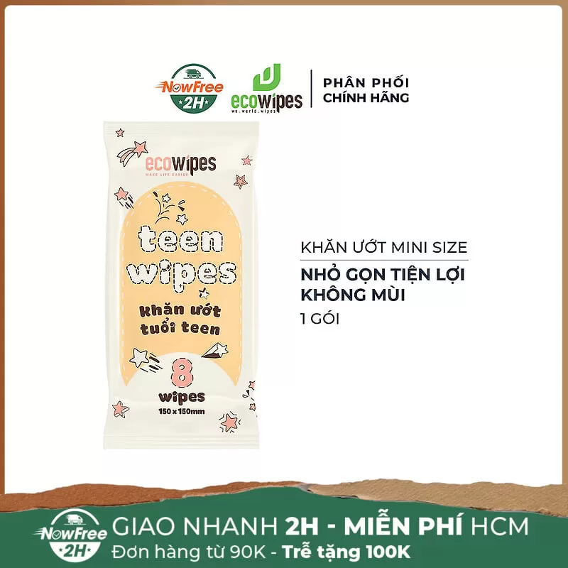 Khăn Ướt Mini Size EcoWipes Nhỏ Gọn Không Mùi Gói 8 Tờ