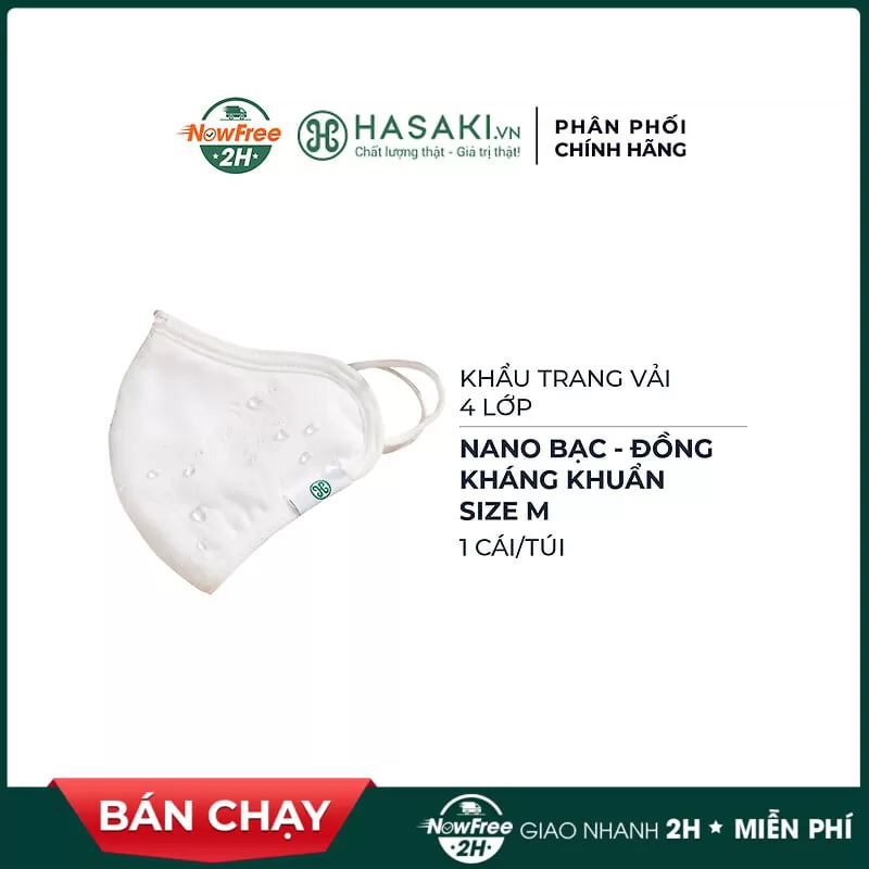 Khẩu Trang Vải Hasaki 4 Lớp Nano Bạc - Đồng Kháng Khuẩn Size M 1 Cái