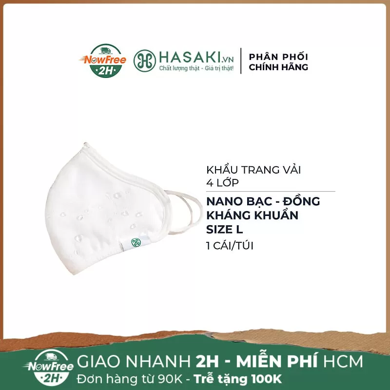 Khẩu Trang Vải Hasaki 4 Lớp Nano Bạc - Đồng Kháng Khuẩn Size L 1 Cái