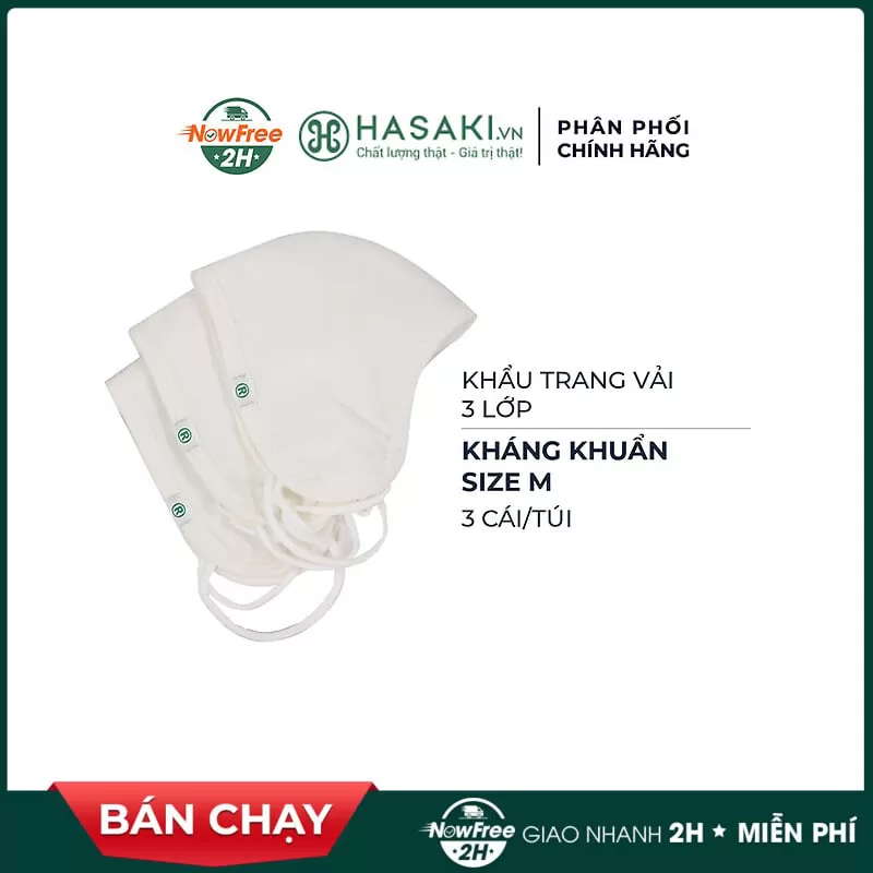 Khẩu Trang Vải Hasaki 3 Lớp Kháng Khuẩn Size M 3 Cái