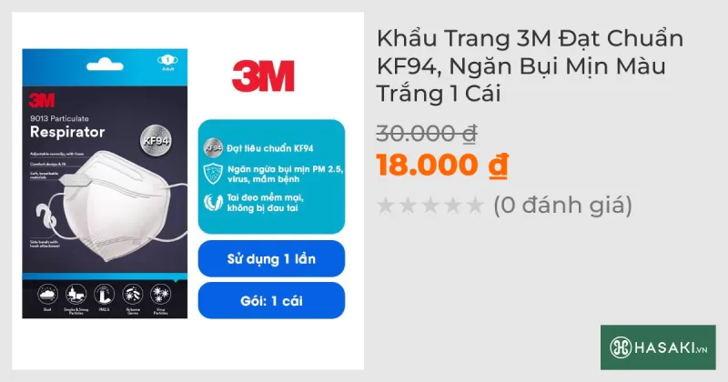 Khẩu Trang 3M Đạt Chuẩn KF94, Ngăn Bụi Mịn Màu Trắng 1 Cái