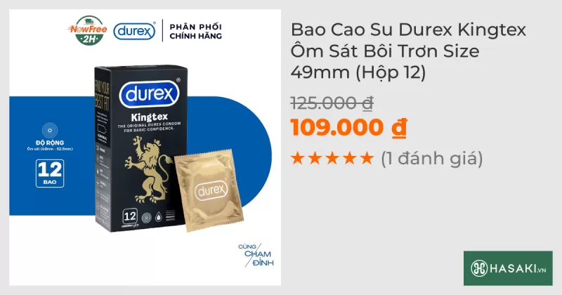 Bao Cao Su Durex Kingtex Ôm Sát Bôi Trơn Size 49mm (Hộp 12)