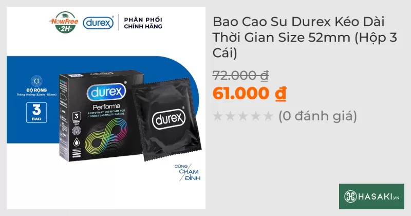 Bao Cao Su Durex Kéo Dài Thời Gian Size 52mm (Hộp 3 Cái)