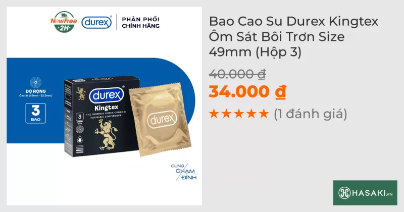 Bao Cao Su Durex Kingtex Ôm Sát Bôi Trơn Size 49mm (Hộp 3)