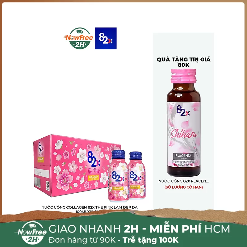 Nước Uống Collagen 82X The Pink Làm Đẹp Da 100mlx10 Chai