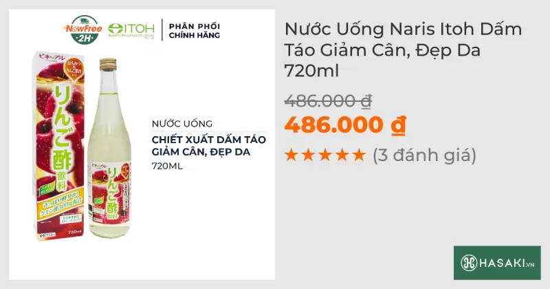 Nước Uống Naris Itoh Dấm Táo Giảm Cân, Đẹp Da 720ml