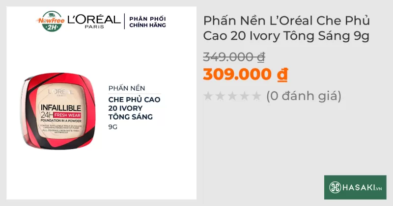 Phấn Nền L’Oréal Che Phủ Cao 20 Ivory Tông Sáng 9g