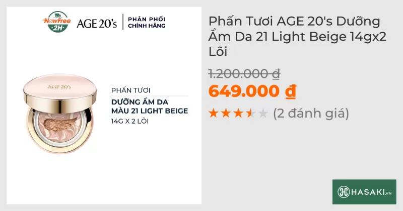 Phấn Tươi AGE 20's Dưỡng Ẩm Da 21 Light Beige 14gx2 Lõi