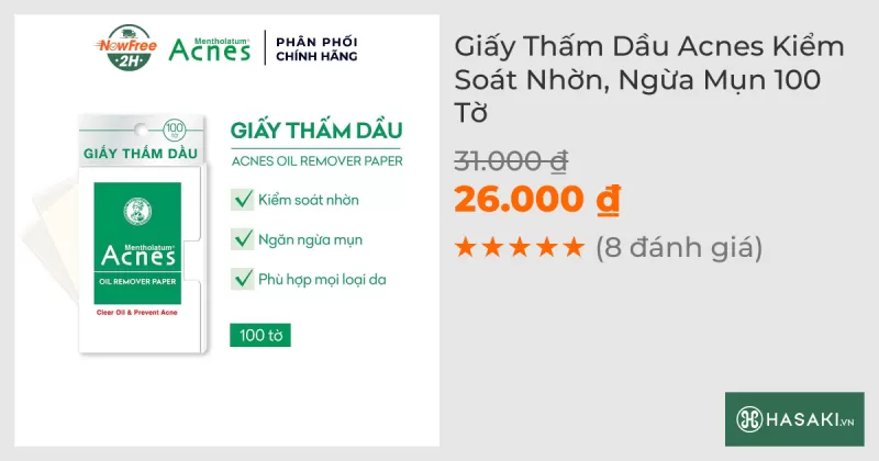 Giấy Thấm Dầu Acnes Kiểm Soát Nhờn, Ngừa Mụn 100 Tờ