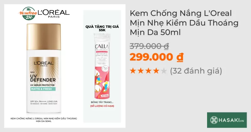 Kem Chống Nắng L'Oreal Mịn Nhẹ Kiềm Dầu Thoáng Mịn Da 50ml