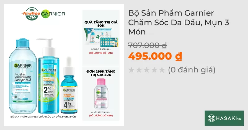 Bộ Sản Phẩm Garnier Chăm Sóc Da Dầu, Mụn 3 Món